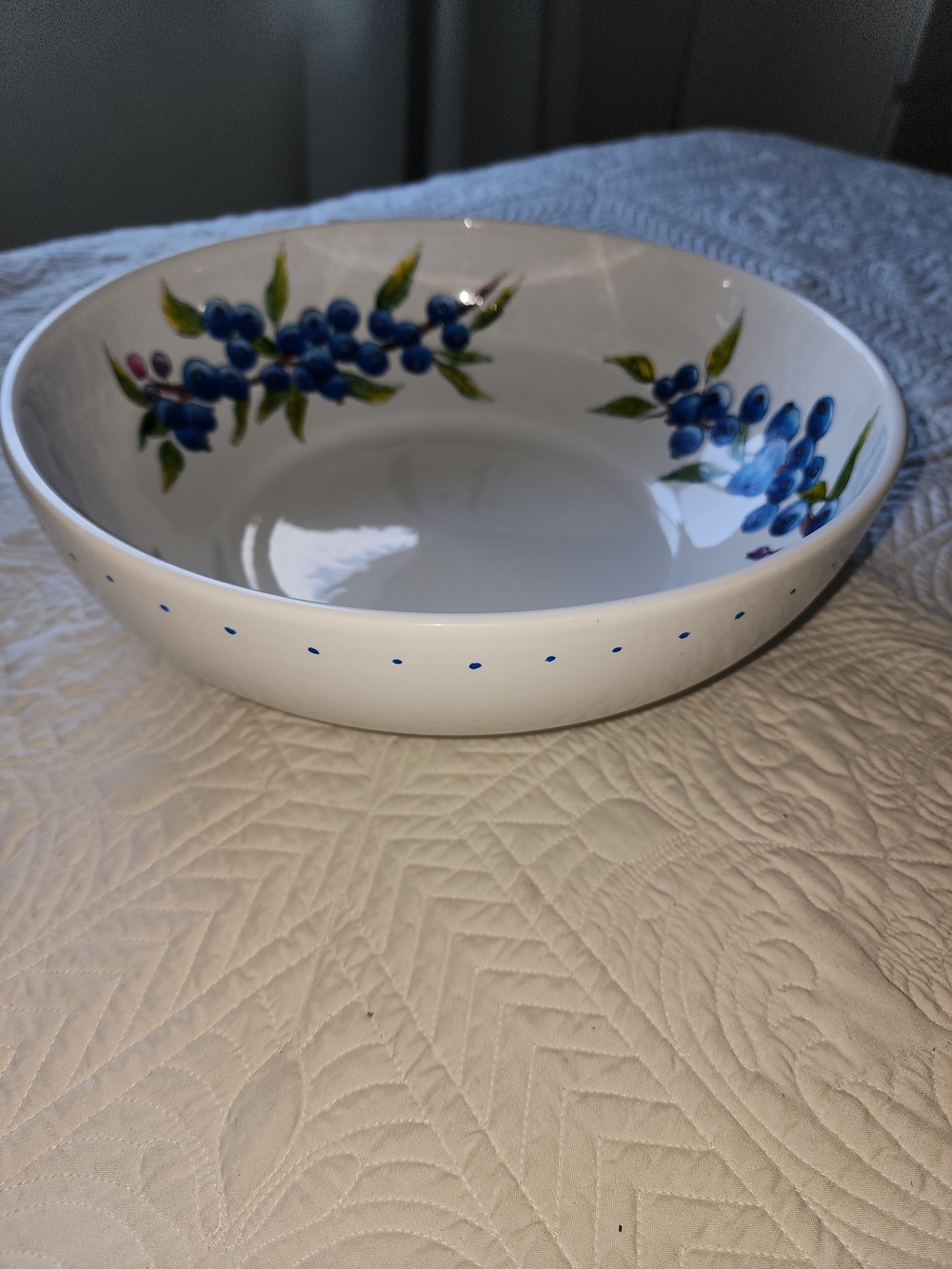 Large Handpainted Blueberry Serving Bowl Summer Salads/Pasta SIGNED Desmeules